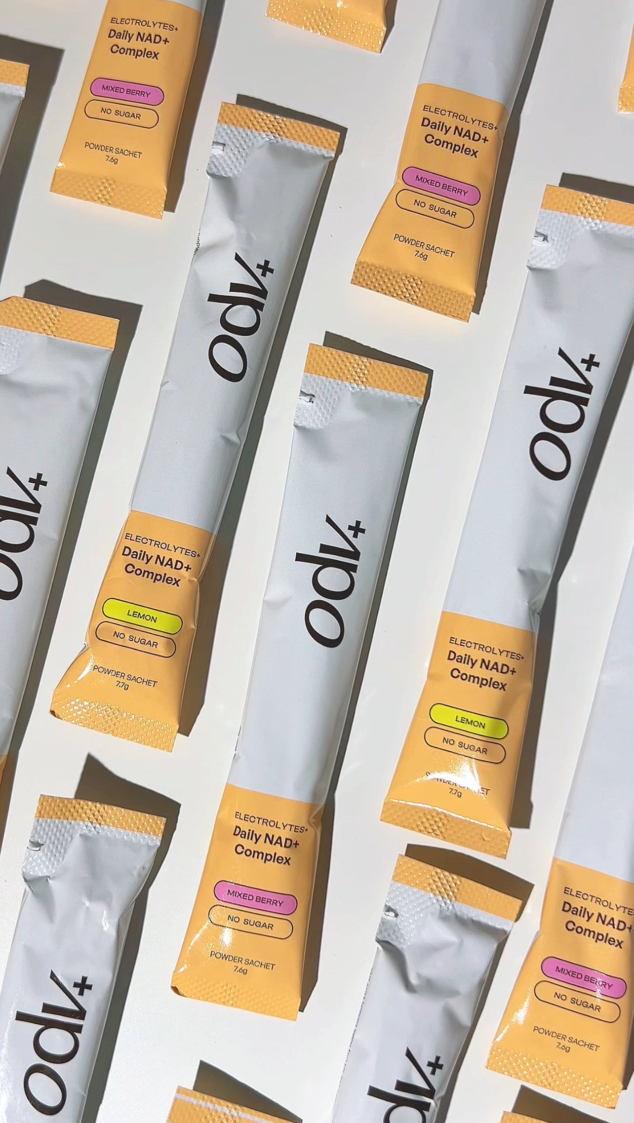 Multiple packets of odv+ Daily NAD+ Complex on a white background
